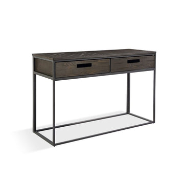 Dark Ash Wood Sofa Console Table with Storage Drawers