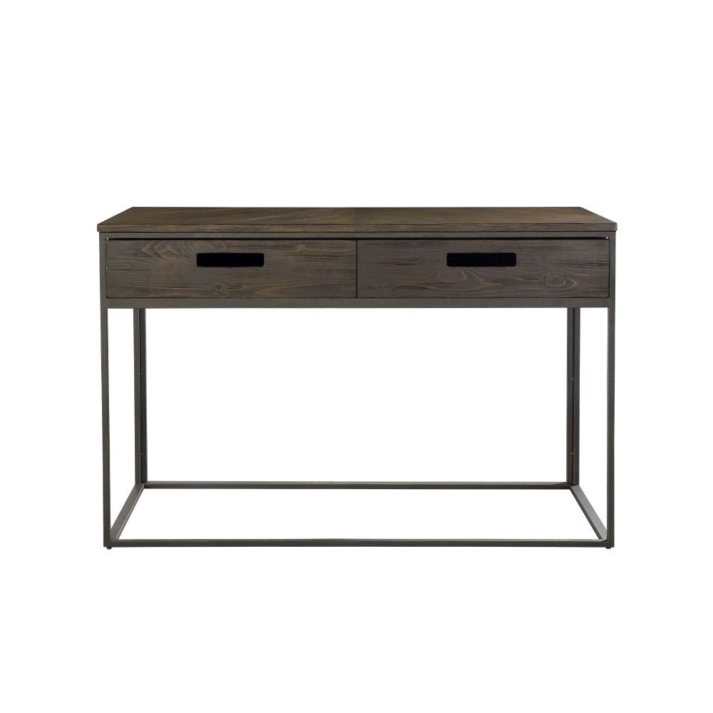 Dark Ash Wood Sofa Console Table with Storage Drawers