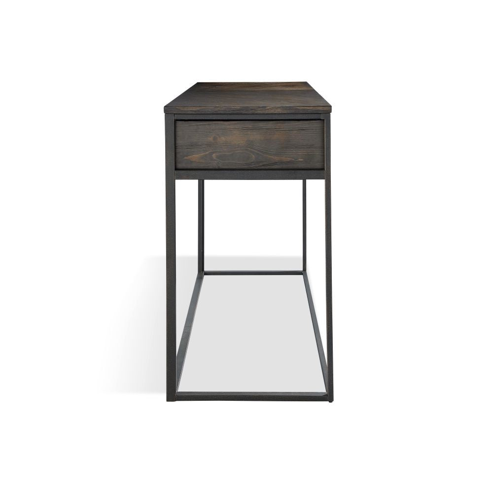 Dark Ash Wood Sofa Console Table with Storage Drawers