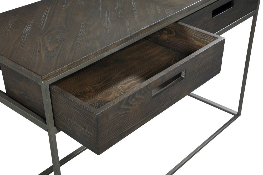 Dark Ash Wood Sofa Console Table with Storage Drawers
