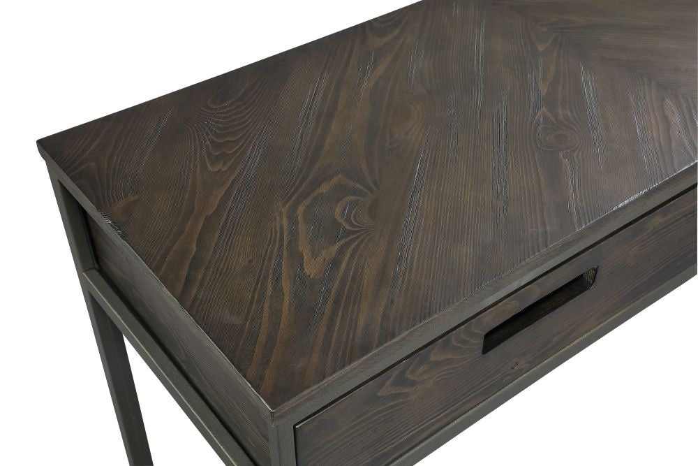 Dark Ash Wood Sofa Console Table with Storage Drawers
