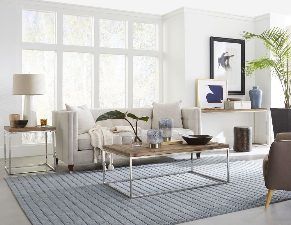 Rustic Wood Top Square Side Table with Polished Chrome Frame