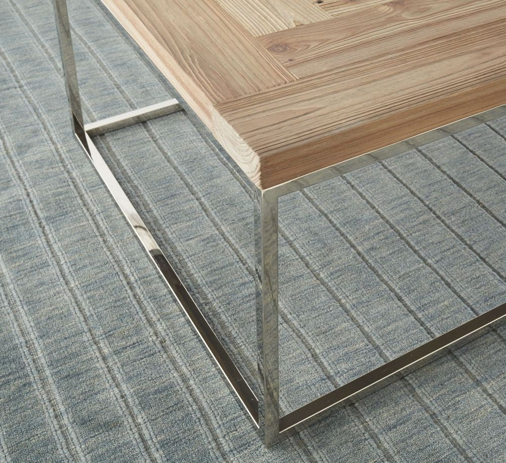 Rustic Wood Top Square Side Table with Polished Chrome Frame