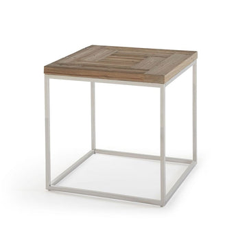 Rustic Wood Top Square Side Table with Polished Chrome Frame