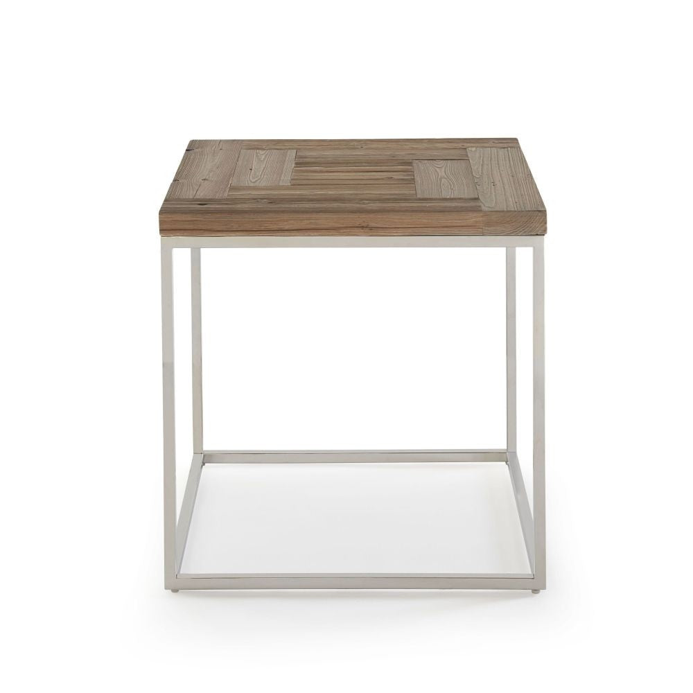 Rustic Wood Top Square Side Table with Polished Chrome Frame