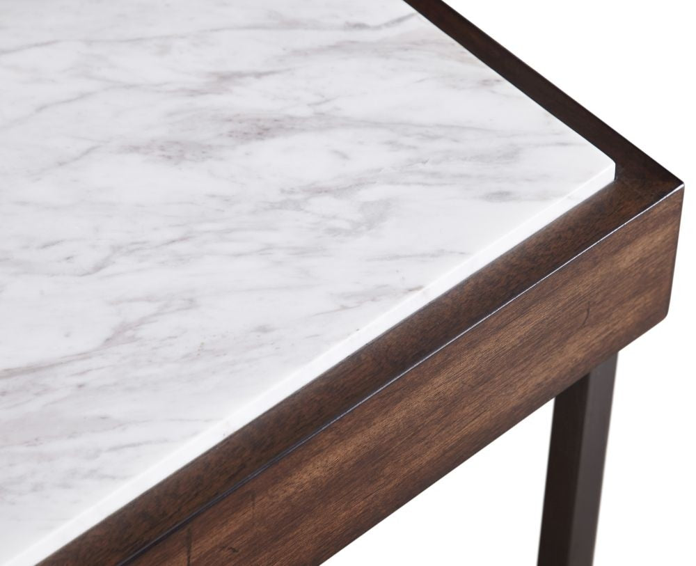 White Marble & Dark Wood Narrow Accent Table for Hallway & Living Room