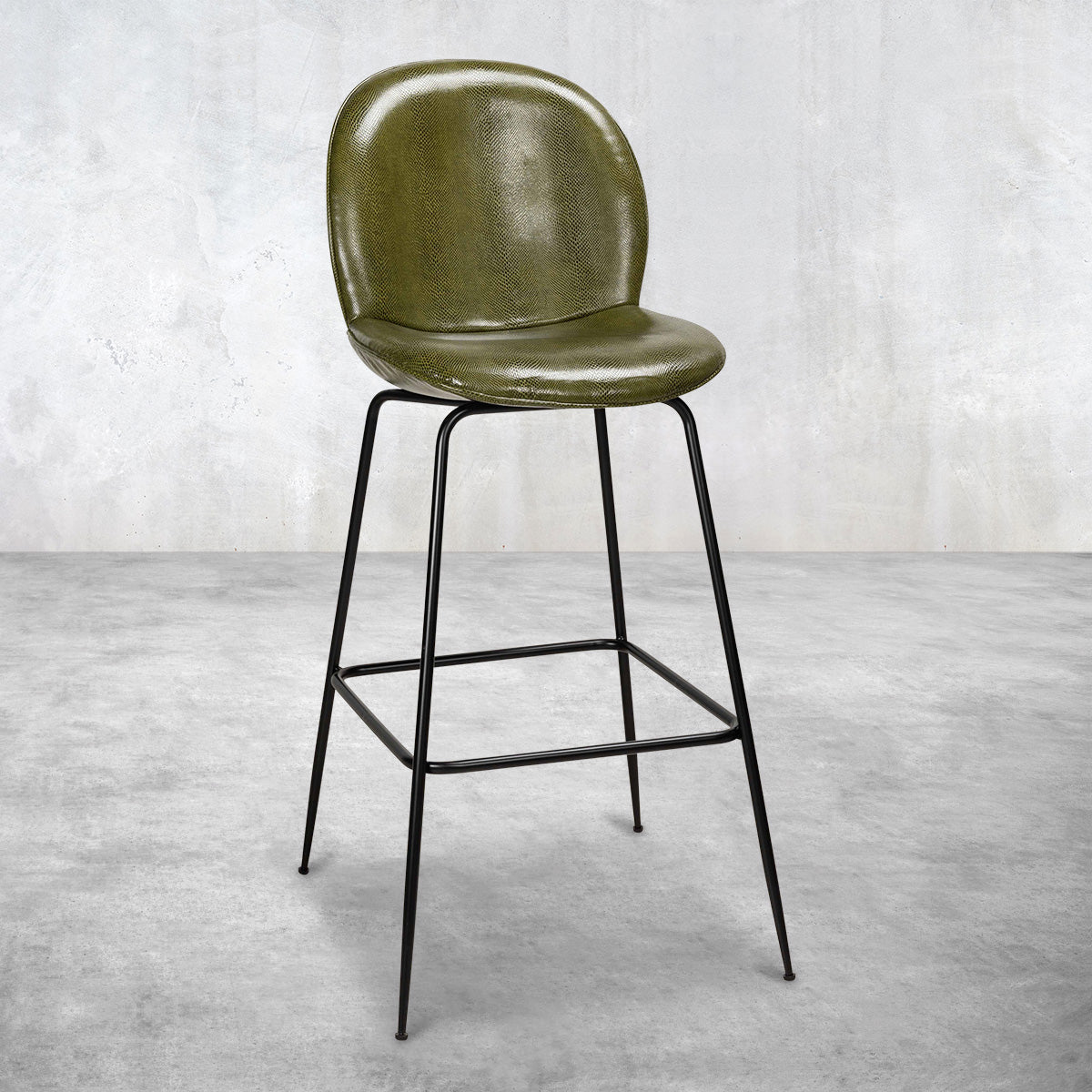 Amalfi Bar Stool in Olive Green Faux Snakeskin
