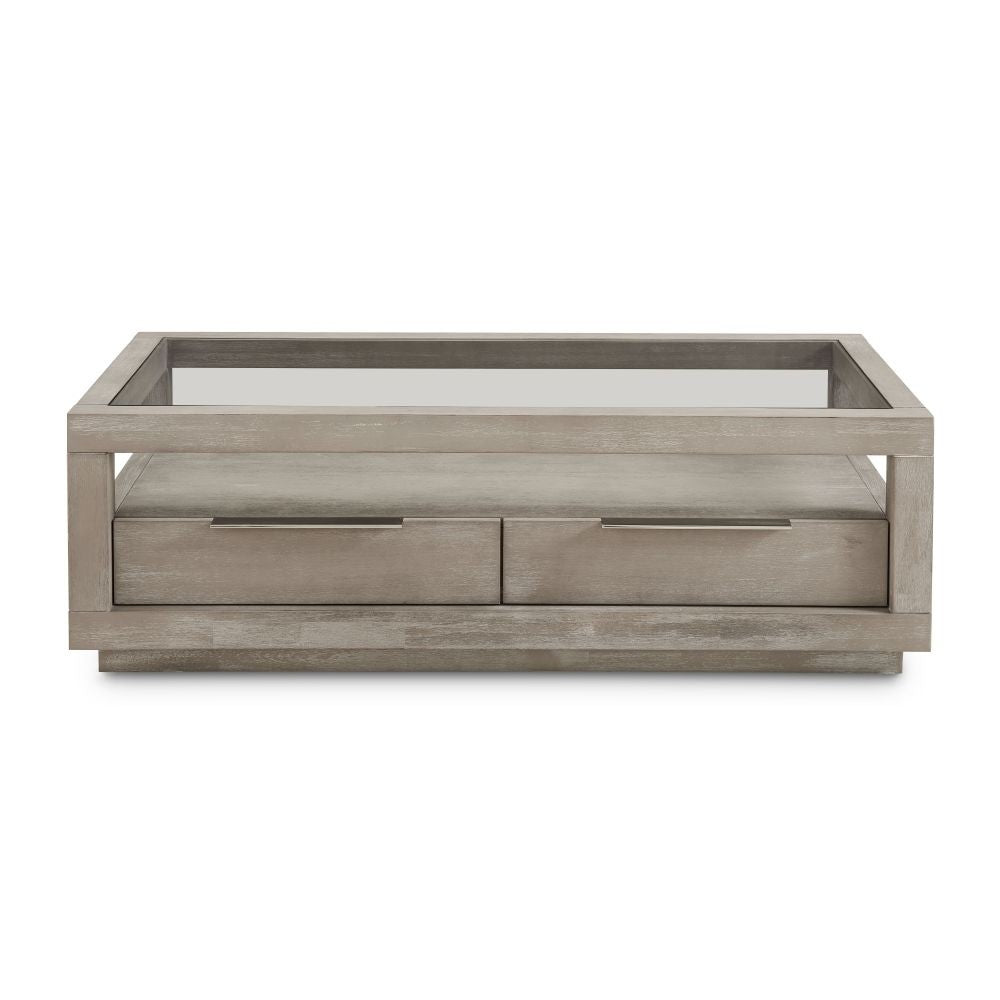 Contemporary Glass Top Wood Coffee Table with Storage Drawers