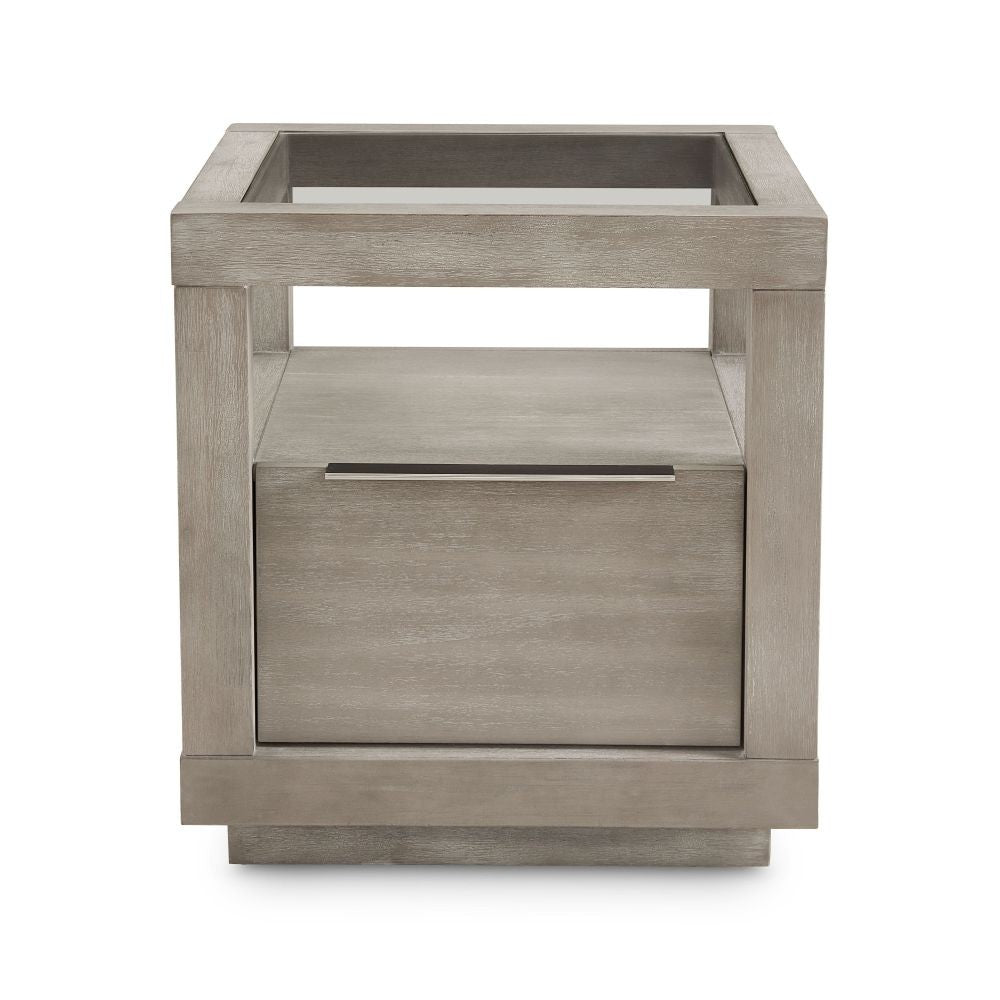 Contemporary Square End Table with Storage Drawer & Glass Top