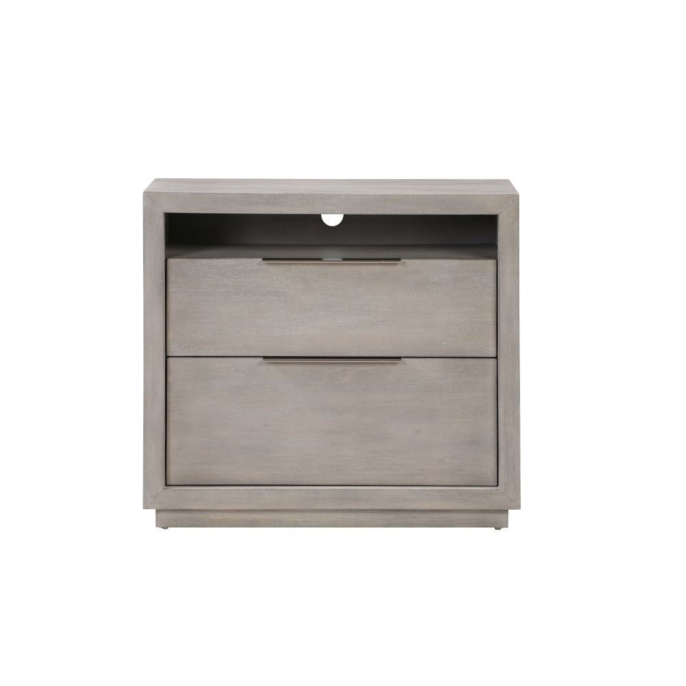 Solid Wood Frame 2-Drawer Nightstand End Table with Cable Management
