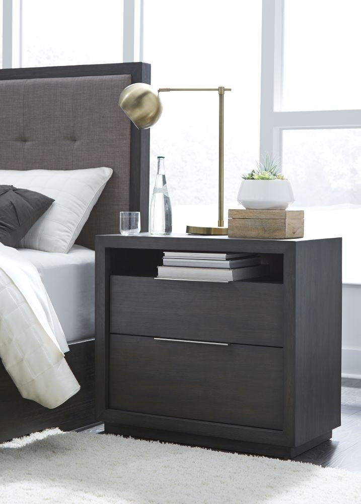 Solid Wood Frame 2-Drawer Nightstand End Table with Cable Management
