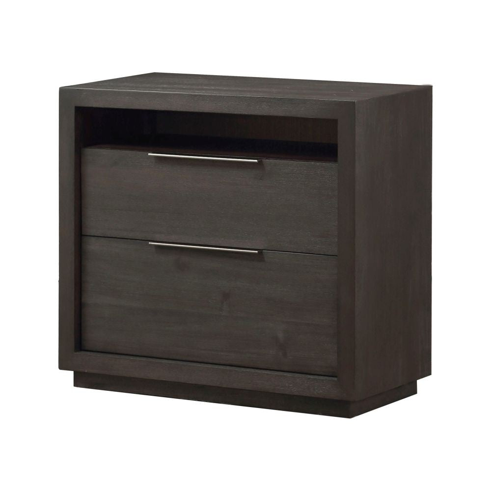Solid Wood Frame 2-Drawer Nightstand End Table with Cable Management