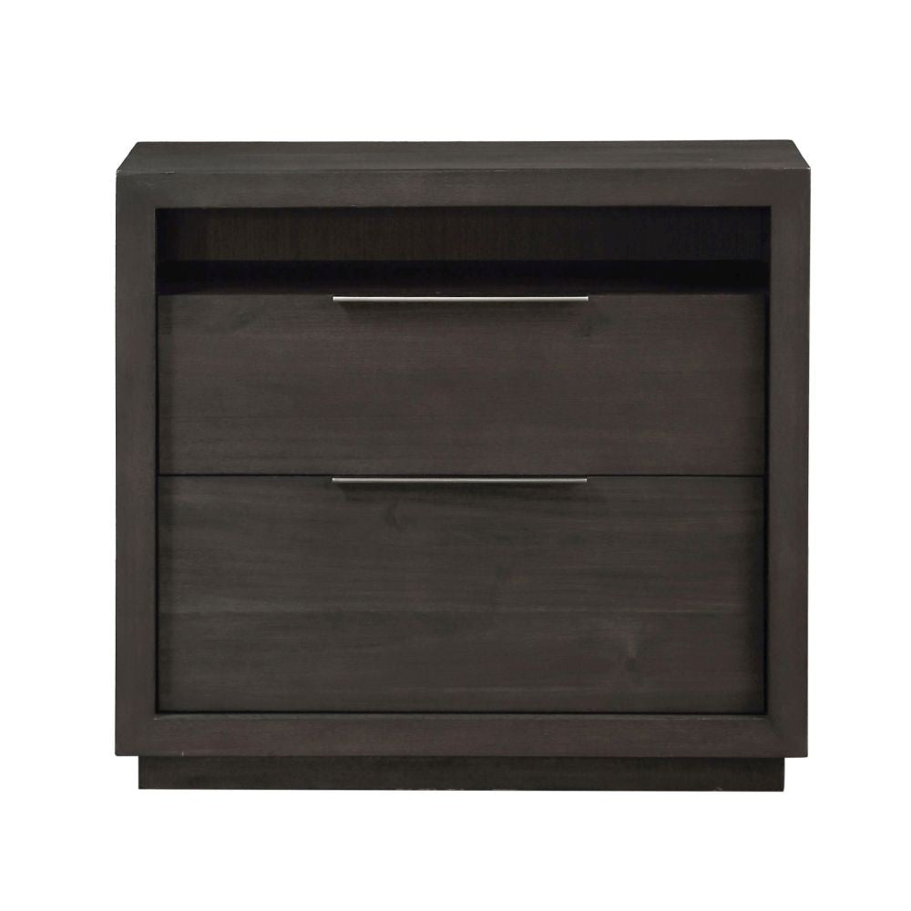 Solid Wood Frame 2-Drawer Nightstand End Table with Cable Management