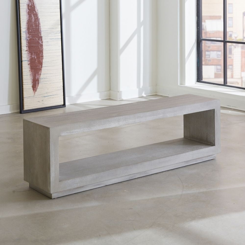 Contemporary Solid Wood Bench with Open Storage Shelf
