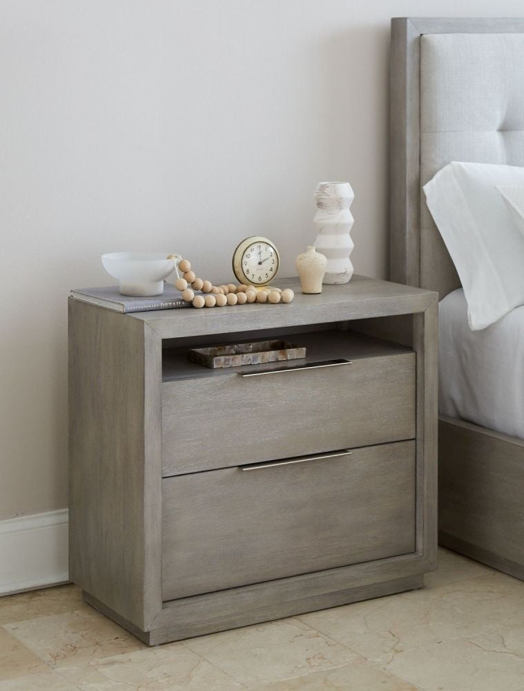 Solid Wood Frame 2-Drawer Nightstand End Table with Cable Management